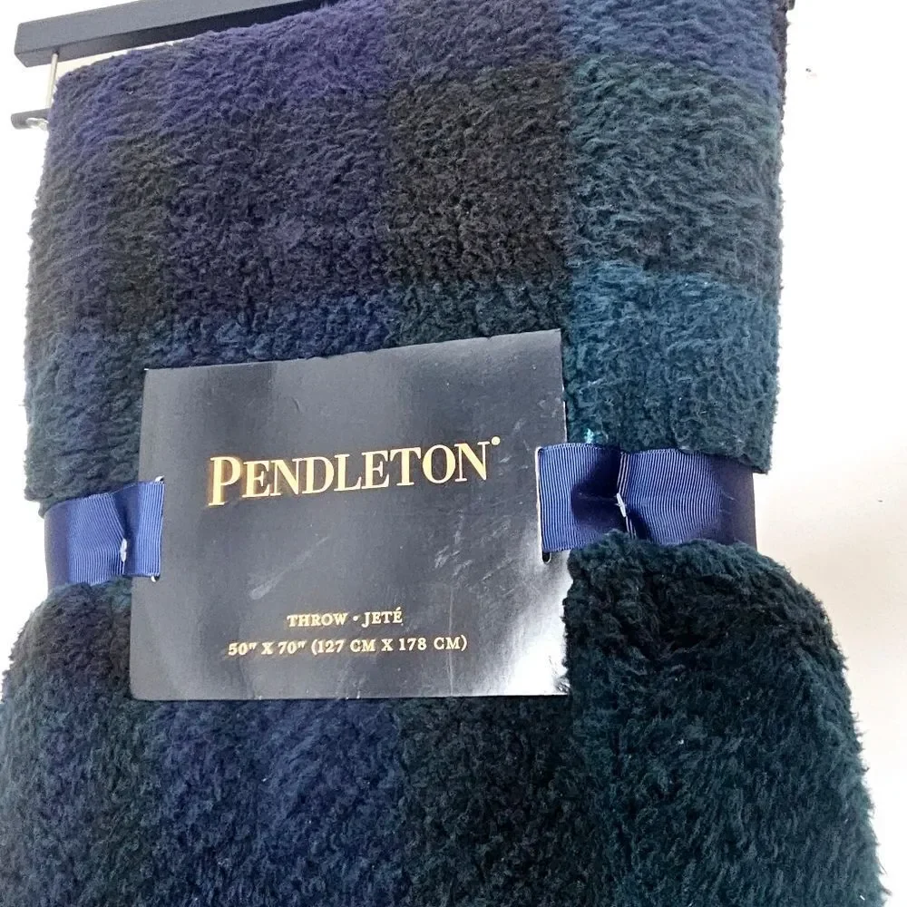 NWT Pendelton Plaid Throw Blanket Navy Green 50  x 70